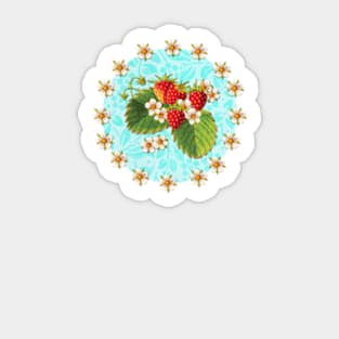 Retro Strawberries on Aqua Sticker